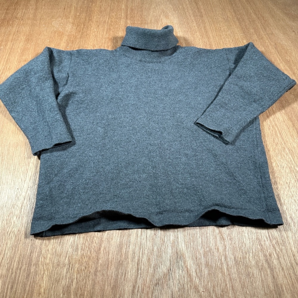 Saks Fifth Avenue The Works Turtleneck Women XL Grey Merino Wool Sweater-Shrunk